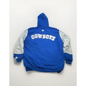 Vintage 1990s Starter Dallas Cowboys NFL Made‎ in USA Hooded Jacket Size L Nylon